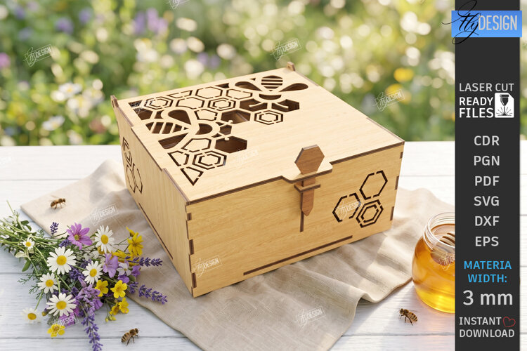 Honey Box Storage Laser Cut | Honeybee | Honeycomb Design example image 1