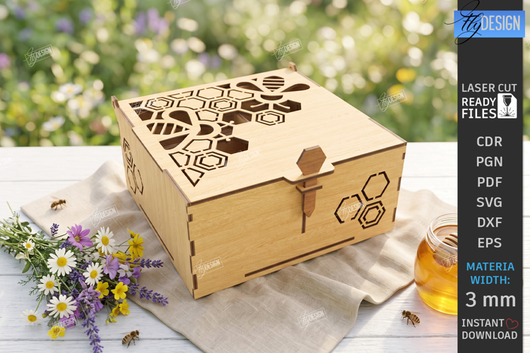 Honey Box Storage Laser Cut | Honeybee | Honeycomb Design