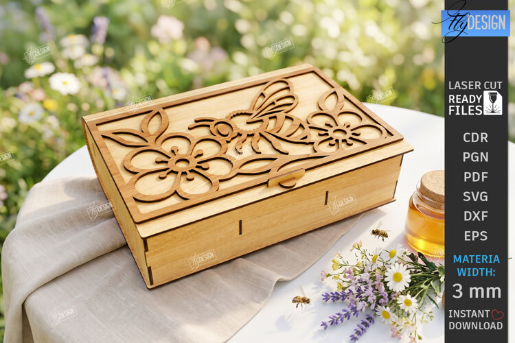 Honey Box Storage Laser Cut | Honeybee | Honeycomb Design example image 1