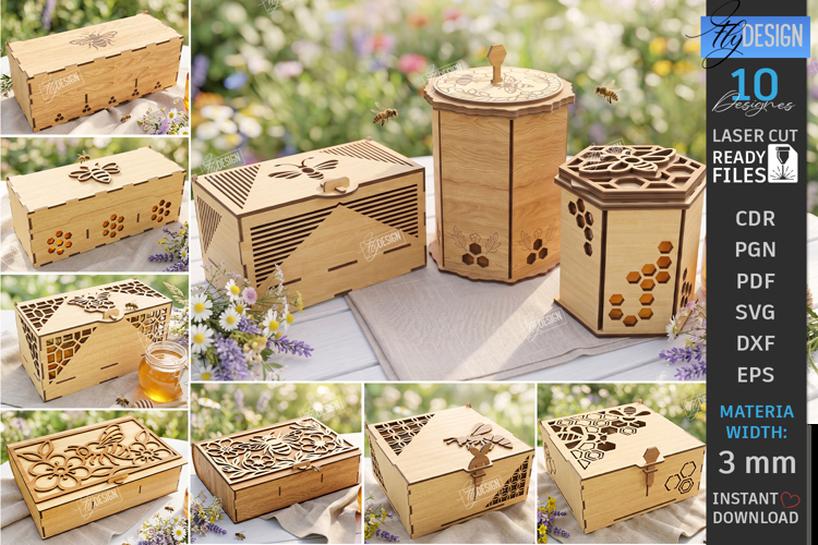 Honey Boxes Storage Laser Cut Bundle | Honeybee | Honeycomb