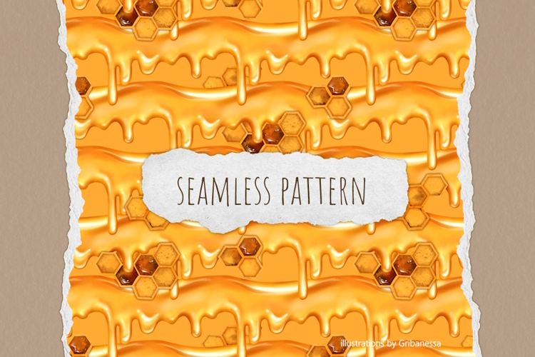 Honey Drips & Honeycomb Seamless Pattern