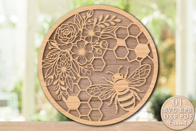 Honeybee Round Flower Laser Cut SVG