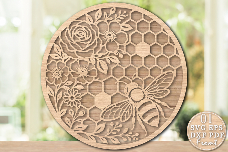 Honeybee Round Flower Laser Cut SVG