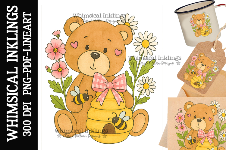 Honey Bee Bear Sublimation Clipart
