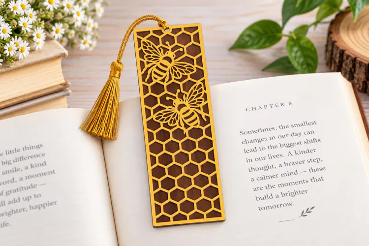 Honeycomb Bee Bookmark Laser SVG File