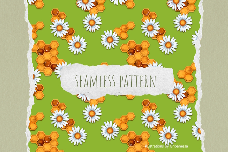 Honeycomb Daisy Flower Seamless Pattern