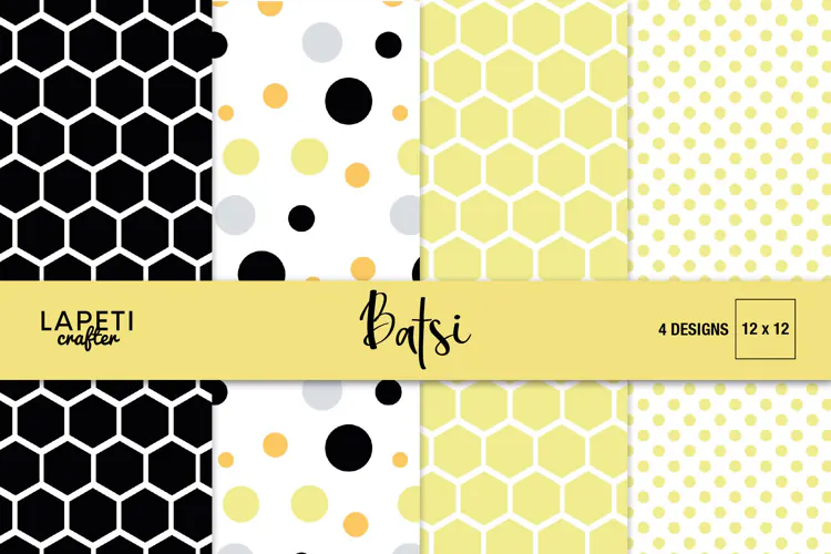 Honeycomb Digital Paper with Yellow and Black Polka Dot