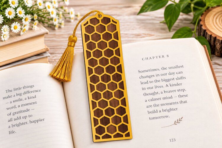 Honeycomb Grid Bookmark Laser SVG File example image 1