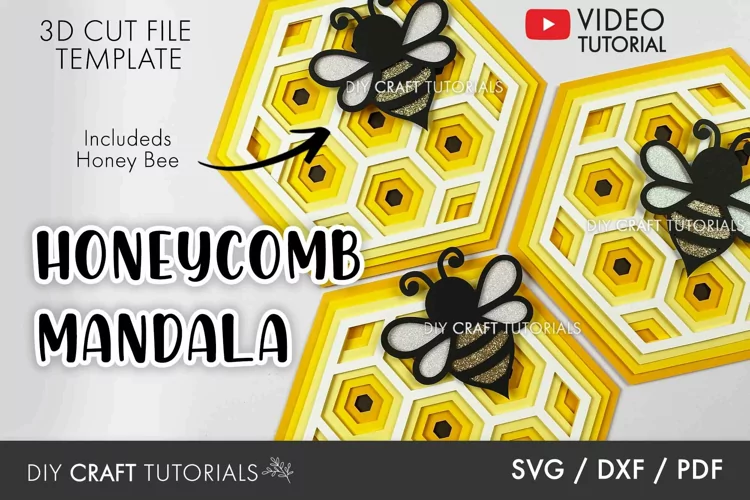 Layered Mandala SVG - 3D Bee and Honeycomb