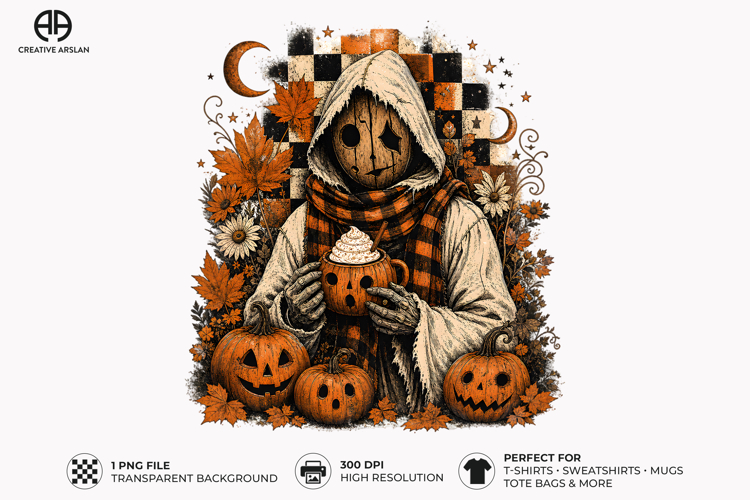 Hooded Ghost Coffee Halloween PNG Sublimation Design