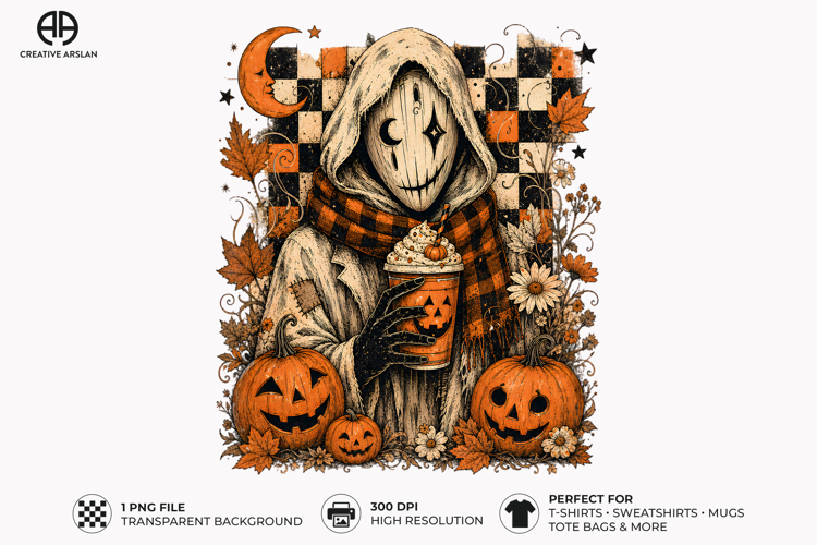 Hooded Ghost Pumpkin Clipart PNG Fall Design