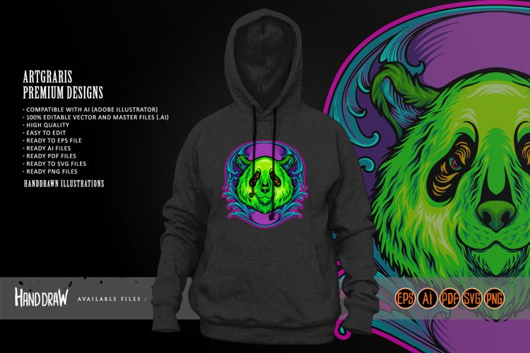 Intricate natural engraved panda head example image 1