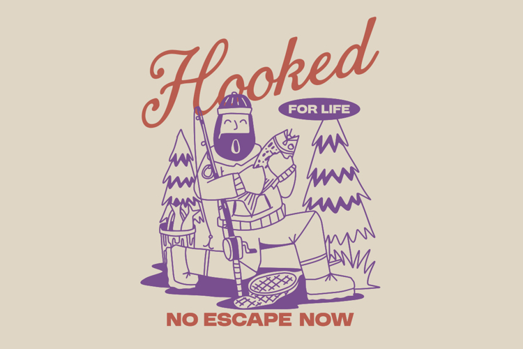 Hooked for Life Vintage Summer Fishing T shirt Design