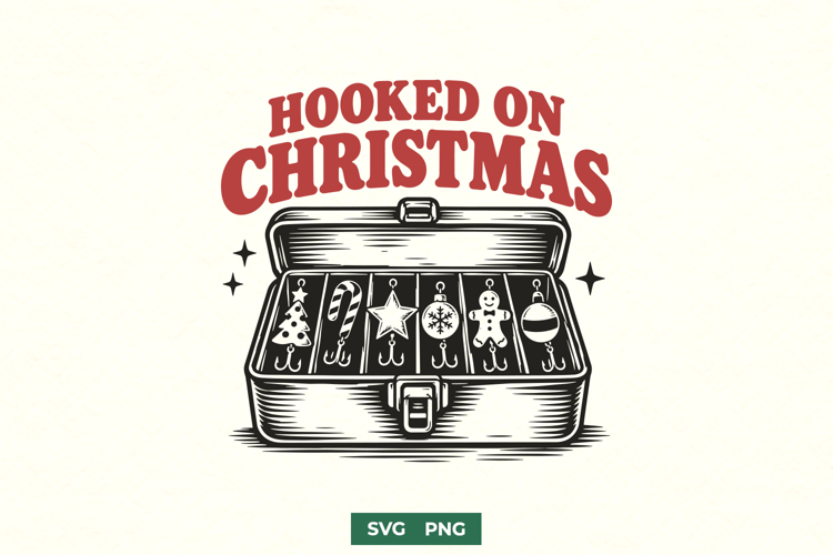 Hooked on Christmas SVG PNG, Funny Fishing Tackle Box Design