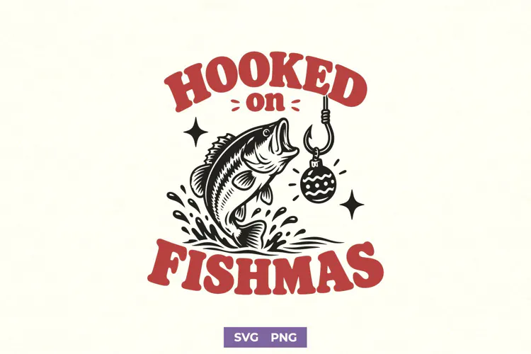 Hooked On Fishmas SVG, Christmas Fishing PNG, Bass Fishing