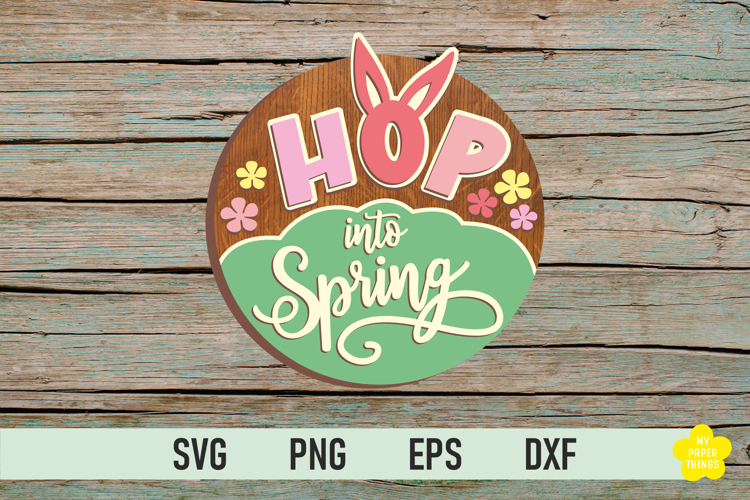 Hello Spring Round Door Sign Laser Cut File with Bunny Ears