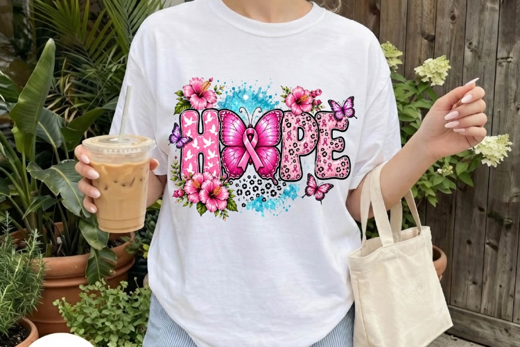 Hope Butterfly Breast Cancer Floral Art PNG example image 1