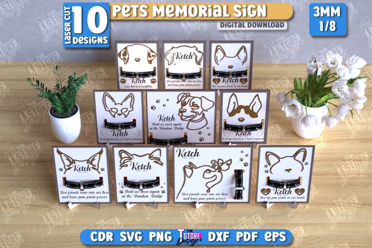 Pets Memorial Sign with Name Laser Cut Bundle, Paw Prints