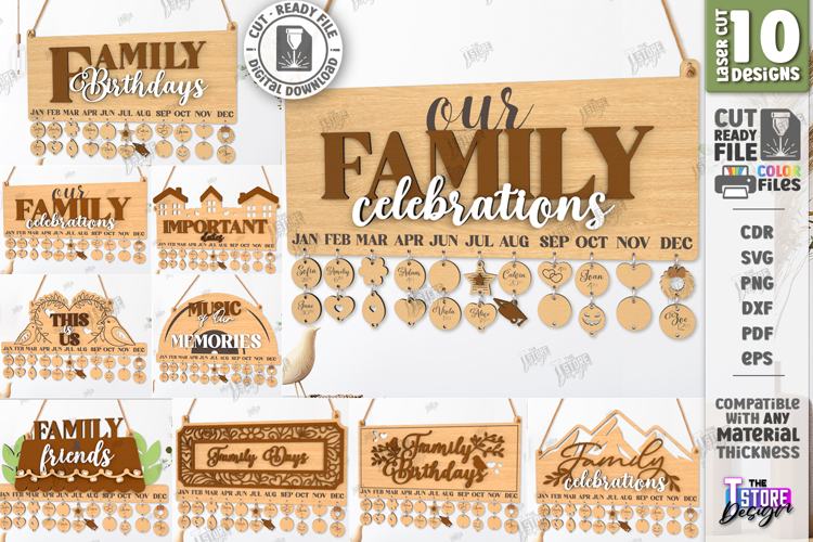 Family Birthdays Calendar Laser Cut Bundle|Family Events SVG