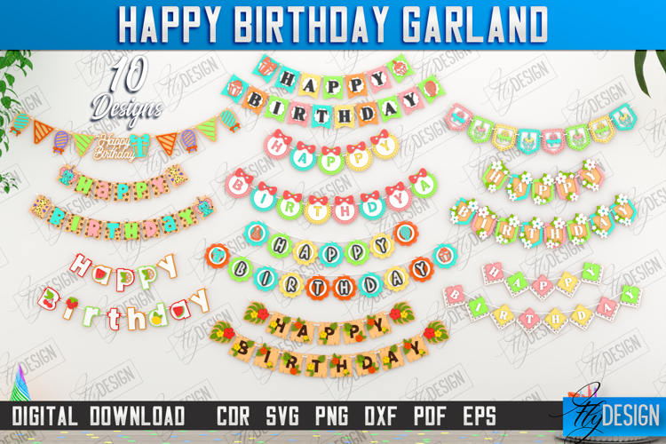 Happy Birthday Garland Laser Cut Bundle, Birthday Banner SVG
