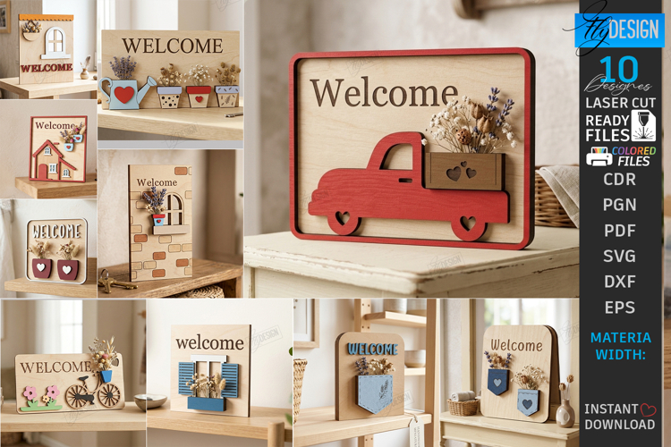 Miniature Welcome Sign Plaque Laser Cut Bundle | 3D Layered