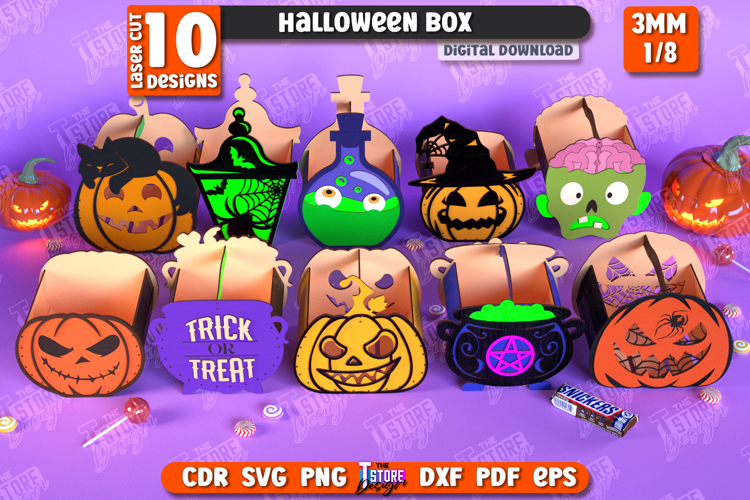 Halloween Boxes Laser Cut Bundle, Candy Treat Holders SVG