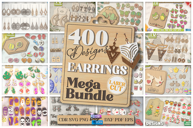 400 Earrings Mega Bundle Laser Cut,Wood Engraved Jewelry SVG