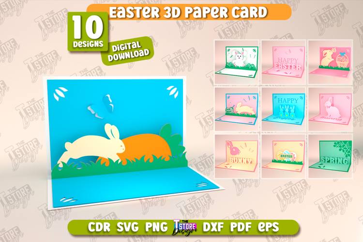 Easter 3D Pop Up Card SVG Bundle, Easter Layered Papercut example image 1