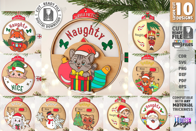 Santa Meter Ornaments Laser Cut Bundle | Christmas Tree Toys
