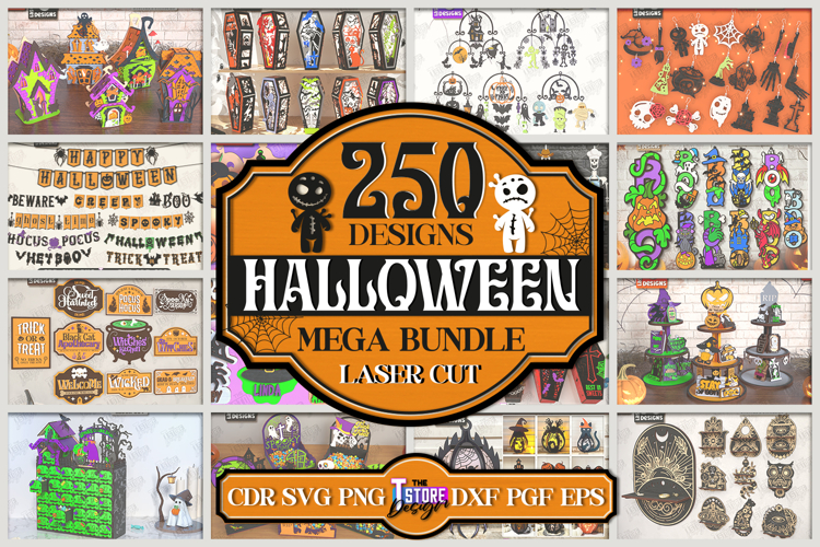 250 Halloween Mega Bundle Laser Cut, Spooky Signs, Earrings
