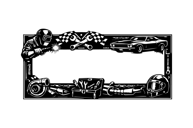 Horizontal Black and White Automotive Frame Art Design