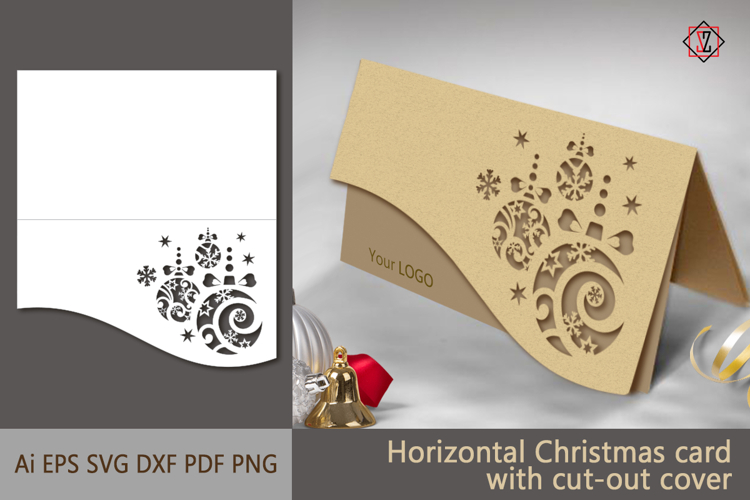 Horizontal Christmas card with carved Christmas balls
