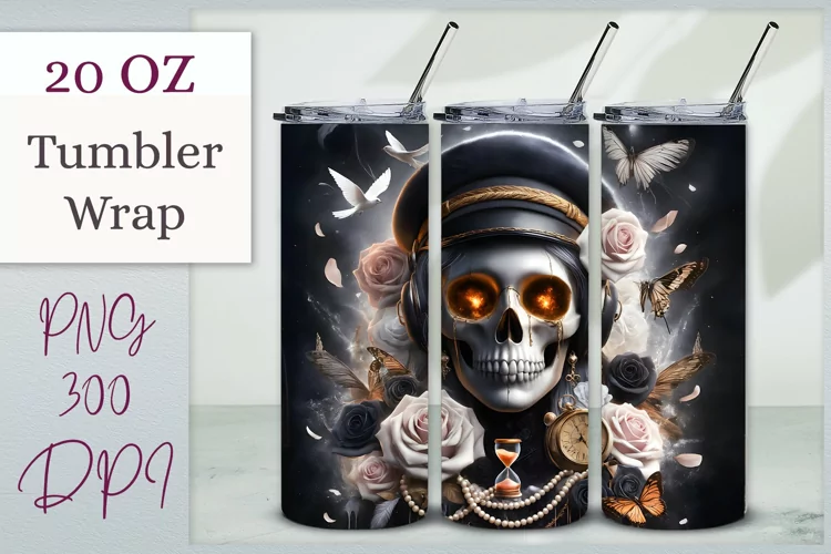 Halloween Sublimation Design | Skull Tumbler Wrap | 20oz PNG