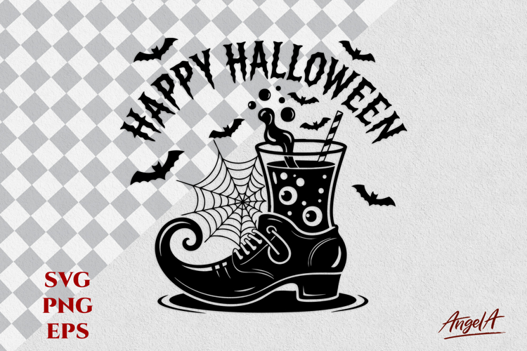 Witch boot silhouette Happy Halloween witches brew SVG