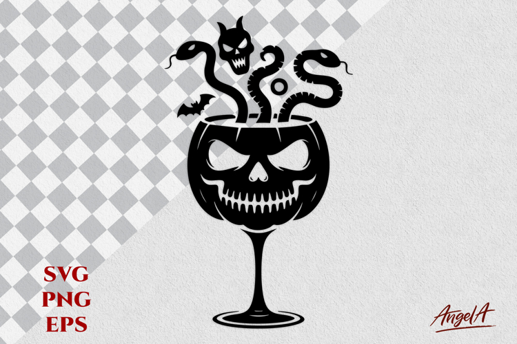 Jack o lantern face SVG Halloween horror Wine glass cocktail