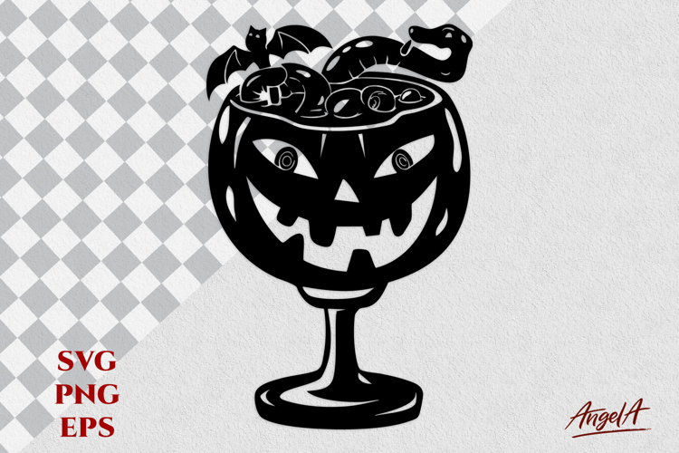 Halloween horror Jack o lantern face Cocktail glass SVG Bat