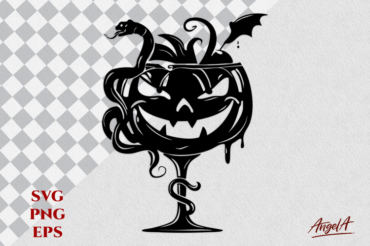 Halloween horror Jack o lantern face Cocktail glass SVG