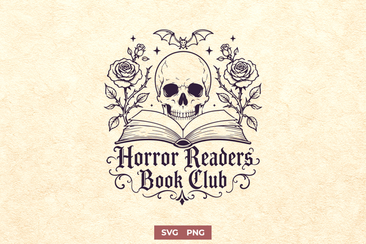 Horror Readers Book Club SVG, Gothic Skull Book Dark PNG example image 1