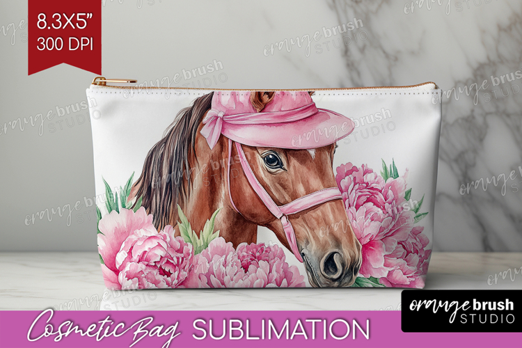 Horse Flowers Cosmetic Bag Cute Farm Makeup Bag PNG