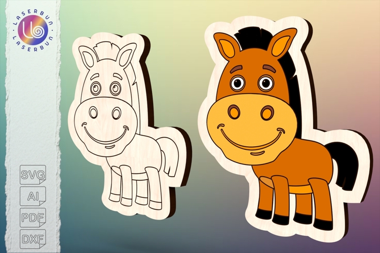 Cute horse vector for laser cutting, small farm animal