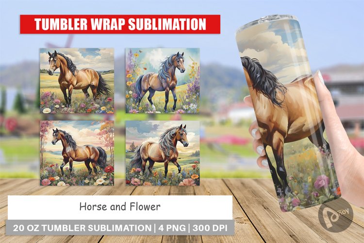 Tumbler Sublimation Wra Horse and Flowerp