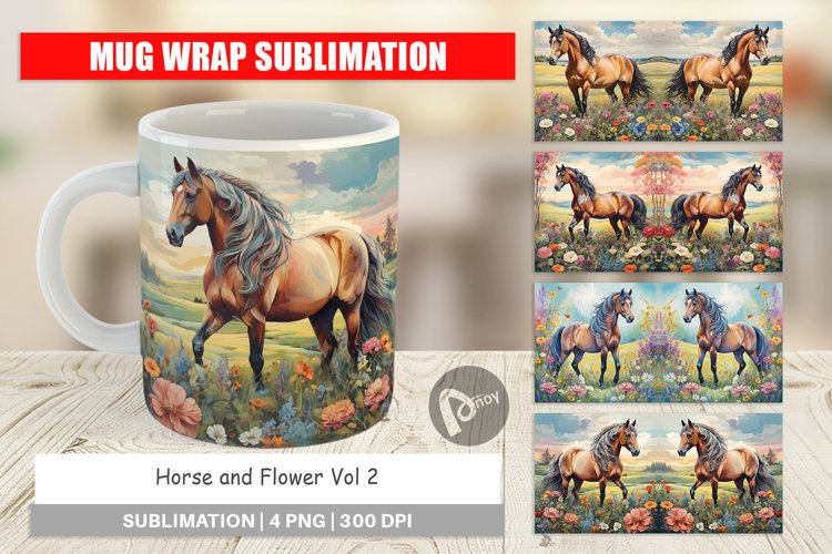 Mug Wrap Design Horse and Flower