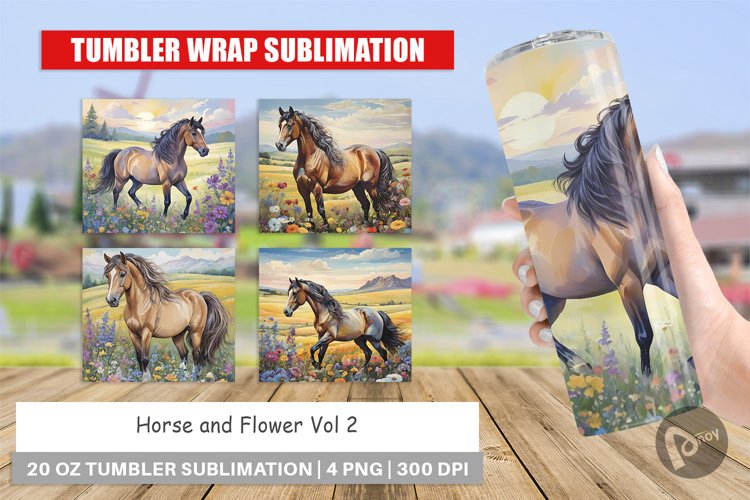 Tumbler Sublimation Wra Horse and Flowerp
