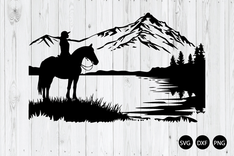Horse And Girl Mountain Lake Scene SVG, Horse SVG