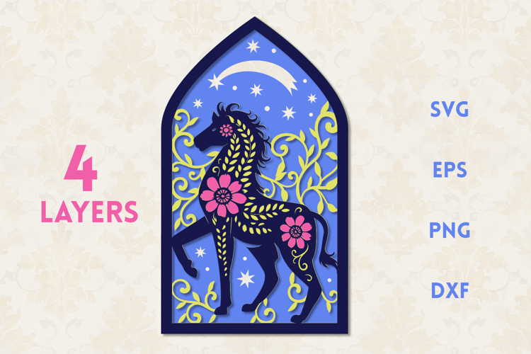 Floral Horse Shooting Star - 4 SVG Layers