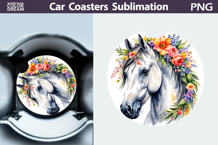 Horse Car Coaster | Watercolor Horse Sublimation