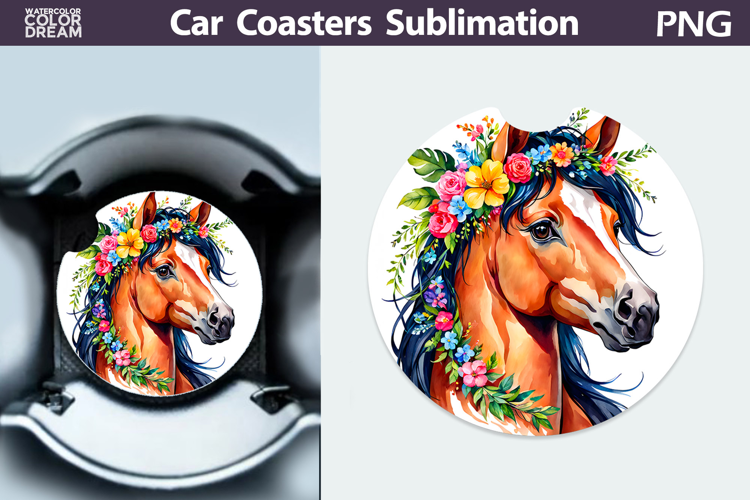 Horse Car Coaster | Watercolor Horse Sublimation