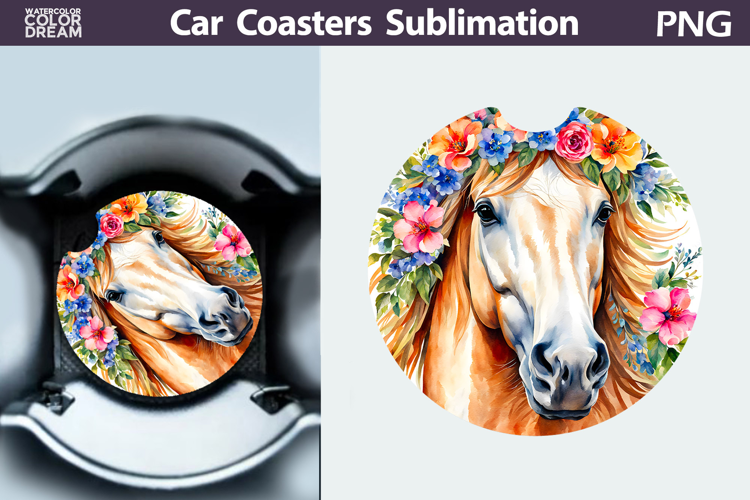 Horse Car Coaster | Watercolor Horse Sublimation