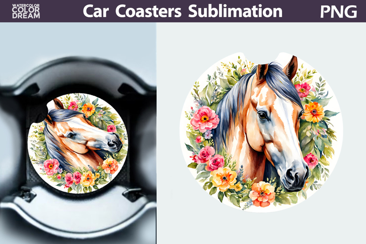 Horse Car Coaster | Watercolor Horse Sublimation