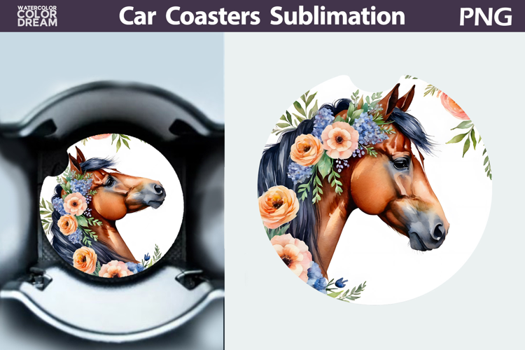 Horse Car Coaster | Watercolor Horse Sublimation